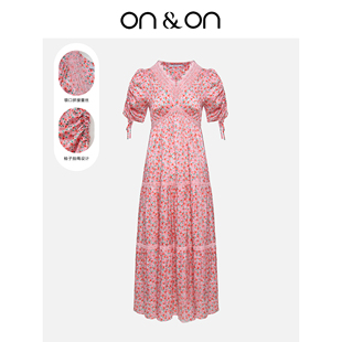 ON＆ON V领收腰显瘦气质拼接碎花小个子可穿连衣裙 安乃安2025夏季