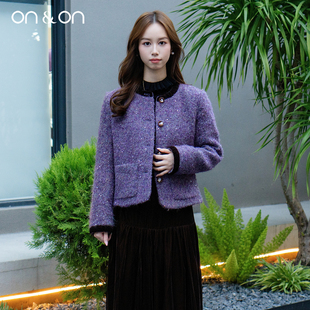 法式 新款 复古丝绒拼接气质羽绒小香风外套 安乃安2025冬季 ON＆ON