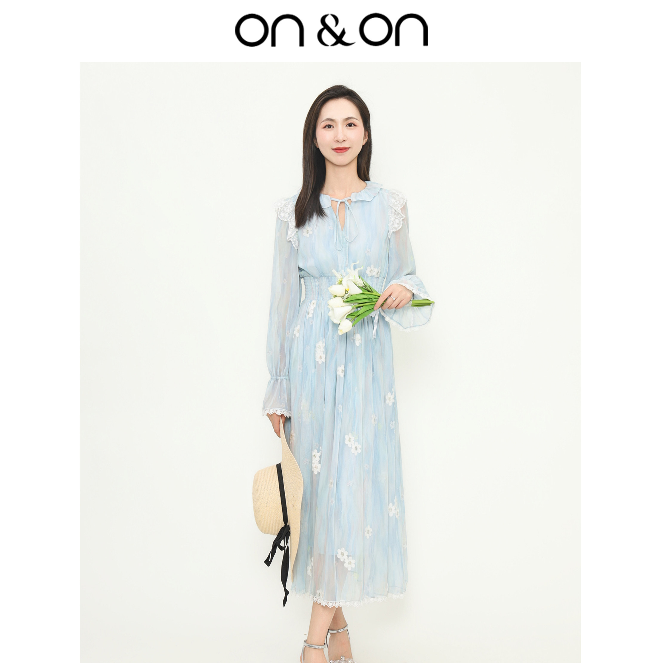 ON＆ON/安乃安2026春季新款荷叶边打揽收腰轻薄度假风防晒连衣裙,女装/女士精品,连衣裙,淘宝优惠券,粉丝福利购,淘宝优惠卷