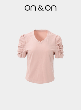 ON＆ON/安乃安2026春夏新款V领缩褶泡泡袖时尚百搭通勤短袖T恤女