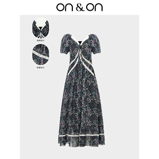韩系收腰显瘦修身 新款 度假风碎花连衣裙女 安乃安2025夏季 ON＆ON