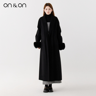 法式 新款 气质系带双面尼可拆卸狐狸毛大衣 安乃安2025冬季 ON＆ON