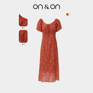 韩系泡泡袖 新款 减龄收腰复古碎花连衣裙 安乃安2025夏季 ON＆ON