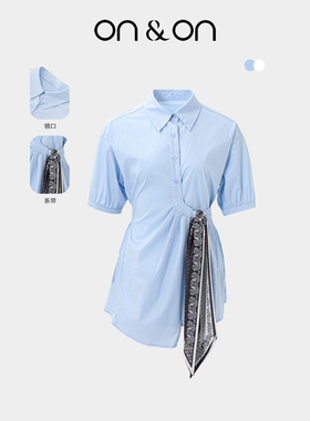 ON＆ON/安乃安2026春夏新款韩系气质系带收腰时尚通勤短袖衬衣