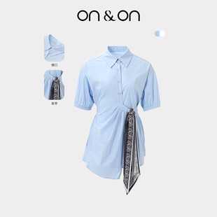通勤短袖 ON＆ON 韩系气质系带收腰时尚 新款 衬衣 安乃安2025夏季