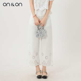 休闲裤 ON＆ON 韩系百搭气质镂空绣花直筒薄款 新款 安乃安2025秋季