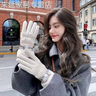 玩滑雪加绒加厚骑车保暖防寒防风触屏可爱手套 手套女冬季
