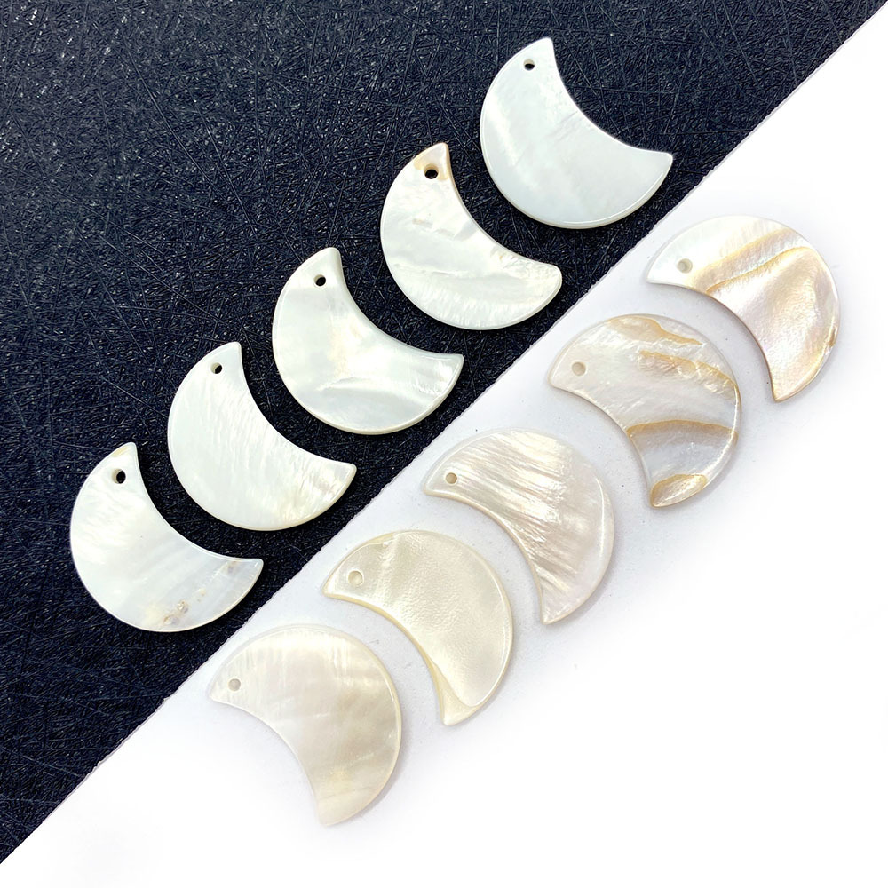 天然淡水贝壳散珠15x28mm月牙形状白色吊坠 项链饰品配件