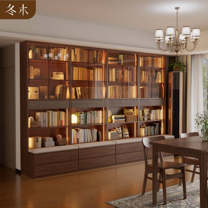 冬木实木书柜整墙组合满墙带玻璃门书橱展示柜客厅储物柜书架靠墙,住宅家具,组合书柜,淘宝优惠券,粉丝福利购,淘宝优惠卷