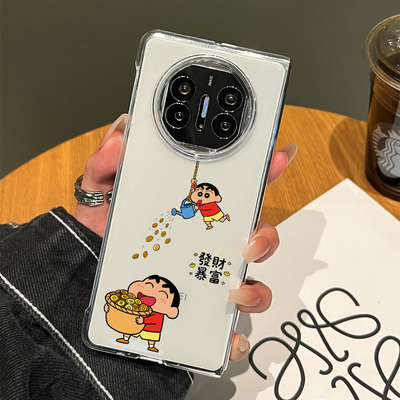 适用华为X7手机壳新款matex6典藏版metax5发财暴富蜡笔小新X5高级感小众折叠屏保护套X3全包防摔超薄透明外壳