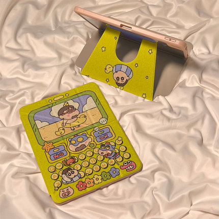 适用iPad保护壳11/10/9/8/7代键盘蜡笔小新Y型三折套iPadAir7/6/5/4代外壳带笔槽iPadPro2024苹果平板pad支架