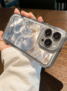 适用2024新款苹果16promax的手机壳iPhone14Pro流水生金15plus全包镜头13pm防摔12小众高级感11por透明保护套