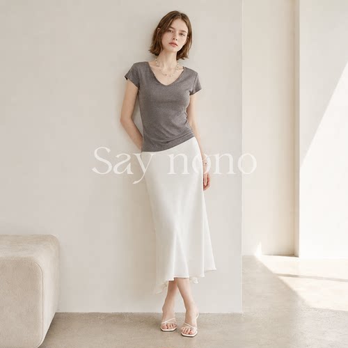 懒猫nono│Saynono 蚕丝莱赛尔小V领正肩小飞袖/XXZX6819