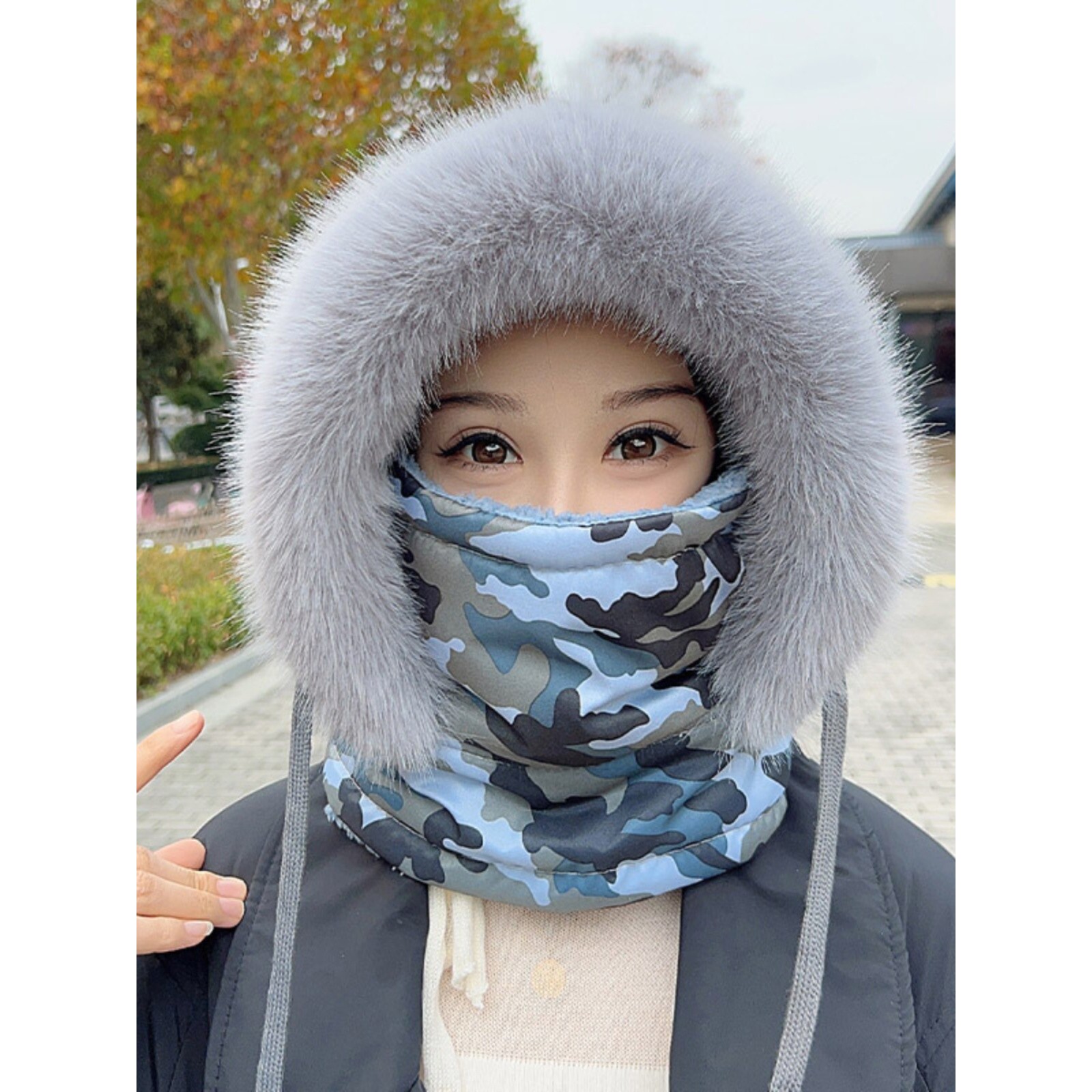 冬天去哈尔滨帽子女士骑车防寒雷锋帽加厚毛绒围脖面罩一体套头帽