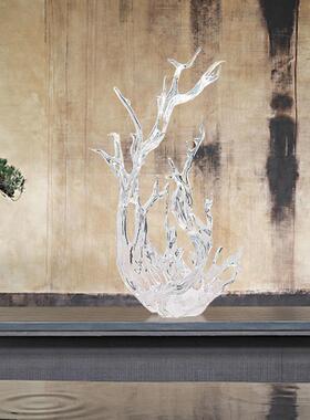 极速现代简约玄关装饰浪花摆件轻奢透明树脂雕P塑酒店样品屋展示