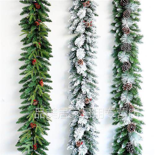 极速仿真耶诞树节装饰诺贝t松枝条小塑料松针绿色草条藤条花环DIY