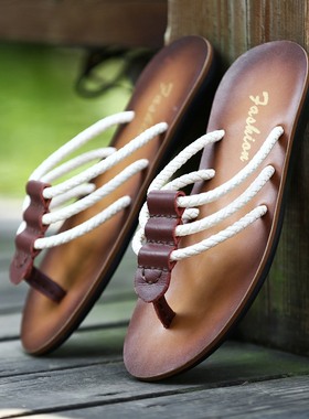 极速2021 Mens Flip Flops Sanydals Genuine Leather Casual Men