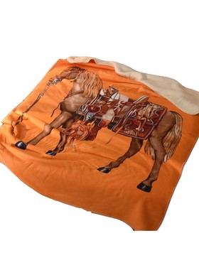 极速欧式轻奢橙色骏马床上沙发盖毯毛毯 冬季加S厚保暖超柔羊羔绒