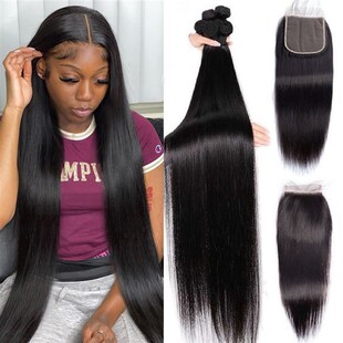 极速Bone Straight Humans Hair Bundles With Closure Lace Clos