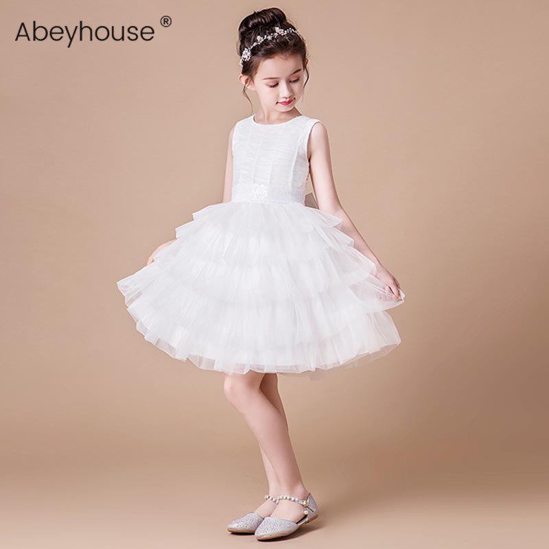 极速女童生日公主裙花童礼服学生B乐团小提琴演奏服白色钢琴演出