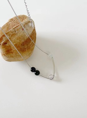 极速Vintage Opal Round Beadsx Titanium Steel Chain Necklace