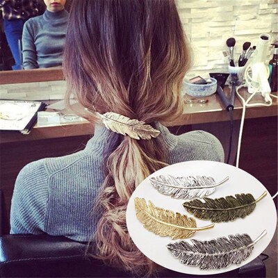 极速New Alloy Vintagpe Hair Clip Feather Leaf Shape Barrette