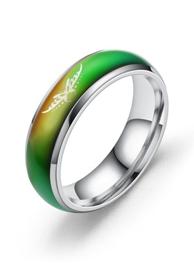 极速欧美饰品亚马l逊跨境电商新款赶温变色不锈钢七彩蝴蝶戒指钛