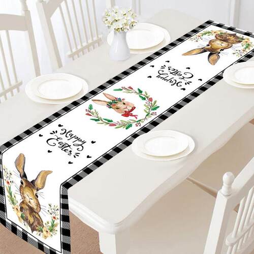 新品Eaaster Rabbit Table Runner Happy Easter Rabbit Long Tab