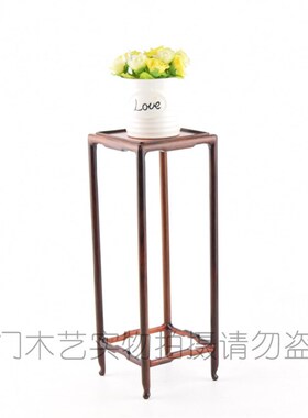 新品明式高脚花几花架红酸枝镶瘿木面高K腰花架红木盆景架盆景底