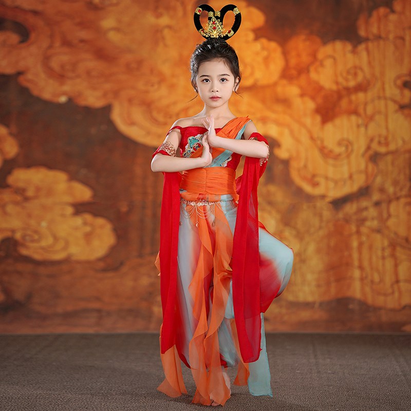 敦煌飞天汉服女童异域风服装儿童乐鼓舞蹈服异P域西域风情公主沙