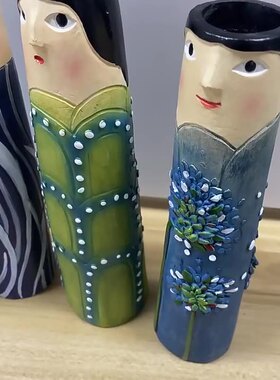 新品跨境a波西米亚手工一家人人脸花瓶树脂工艺品摆件家居客厅装