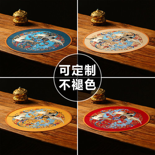 新品中式餐桌垫防烫隔热圆形餐垫杯垫防水花瓶P垫子茶桌垫布茶几