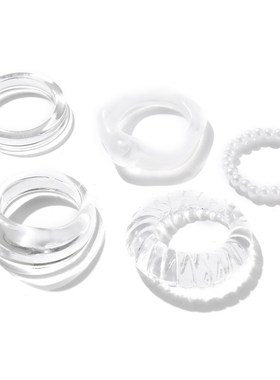 极速Transpfarent finger rings women 5-piece set树脂透明戒指