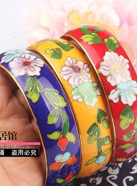 极速北京景泰蓝无j开口手镯传统工艺复古手环铜胎珐琅镀金面宽20m