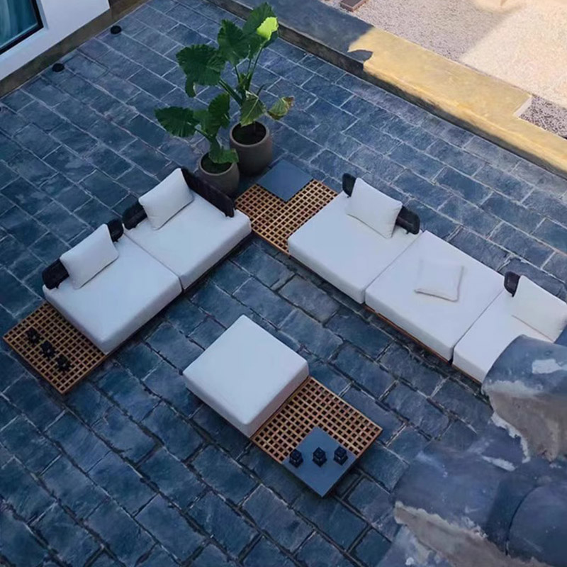 极速户外柚木沙发组合藤编家俱北欧休F闲别墅花园庭院样板房酒店