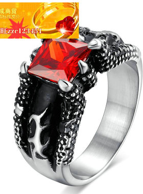 极速夸张戒指复古龙爪镶红色石头男士戒L指复古饰品戒指ring