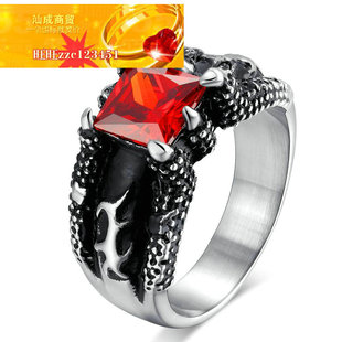 极速夸张戒指复古龙爪镶红色石头男士戒L指复古饰品戒指ring