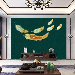 极速独绣壁布墙现代简约羽毛电视背景墙无缝刺绣新中X式墙布新款