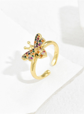 极速澳古 跨境 铜镀真金微镶y锆石可爱小蜜蜂戒指女 欧美潮流新品