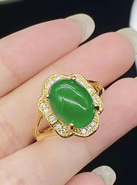 极速MM日韩镶钻祖母绿钻玉石女生开口戒指M镂空花朵方圆橄榄椭圆