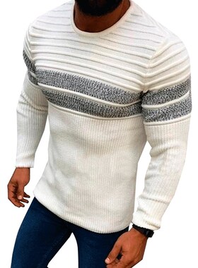 极速Cofekate Stripe Color Patzchwork Pullover Jumper Men Cas