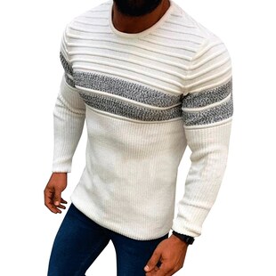 极速Cofekate Stripe Color Patzchwork Pullover Jumper Men Cas