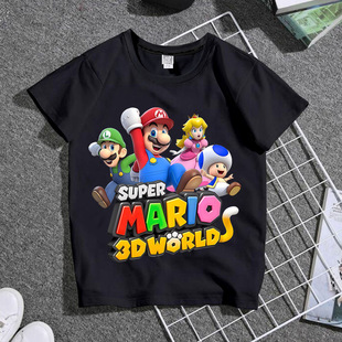 极速外贸跨境夏季可爱玛丽玛利欧童装 卡J通男女孩子童款T恤圆领