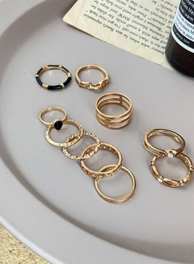 极速Ring set 10 Piece SetC rings复古镂空黑色关节戒指组套10件