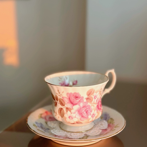 福利 英国中古瓷器royal albert阿尔伯特手绘粉玫瑰咖啡红茶杯