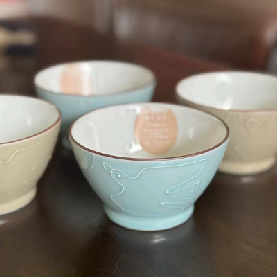 清仓 日本进口bisque波佐见烧手绘飞鸟高脚碗套碗礼品