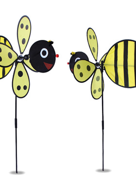 出口韩国户外野营玩具儿童风车彩虹轮七彩创意小蜜蜂风车大号黄色