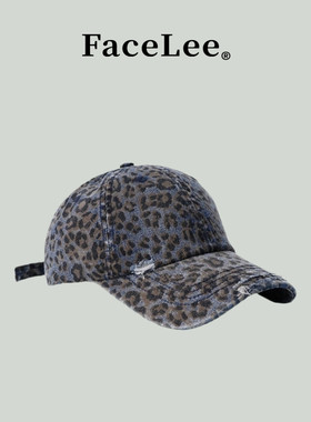 FaceLee日本设计师联名款蓝色豹纹美式复古辣妹y2k棒球帽女新款软