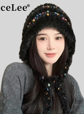 FaceLee日本设计师联名款可爱彩虹点缀毛绒帽子女秋冬软糯加厚保