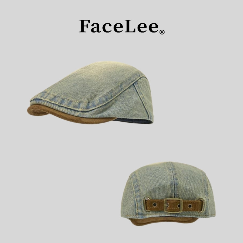 FaceLee日本设计师联名款日系复古水洗牛仔前进帽女秋季休闲百搭